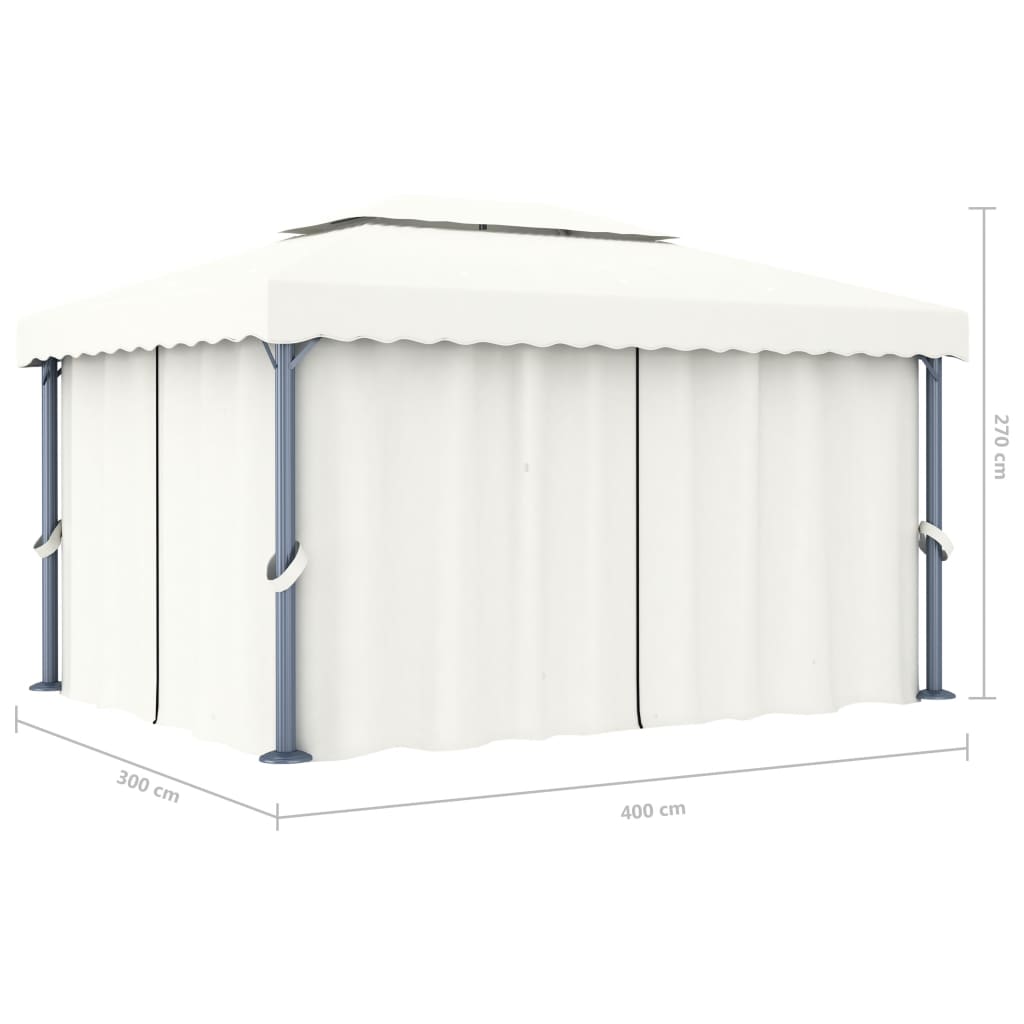 Gazebo con Tende e Stringa di Luci LED 4x3 m Bianco Crema - homemem39