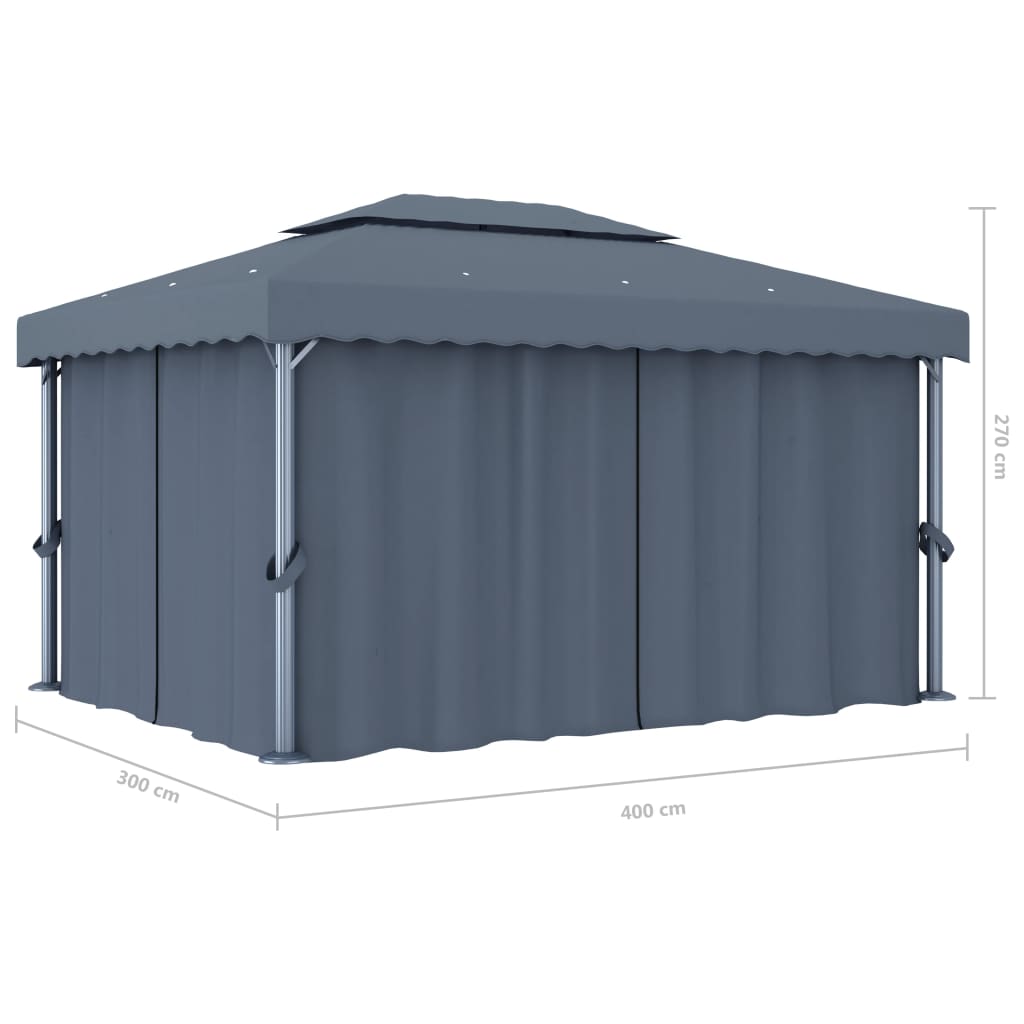 Gazebo con Tende e Stringa di Luci LED 4x3 m Antracite | homemem39