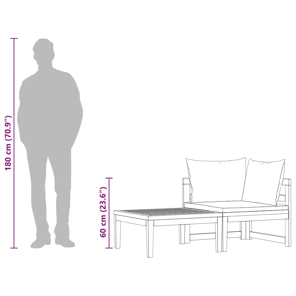 Set Divani Giardino 2 pz Cuscini Bianco Crema in Legno d'Acacia