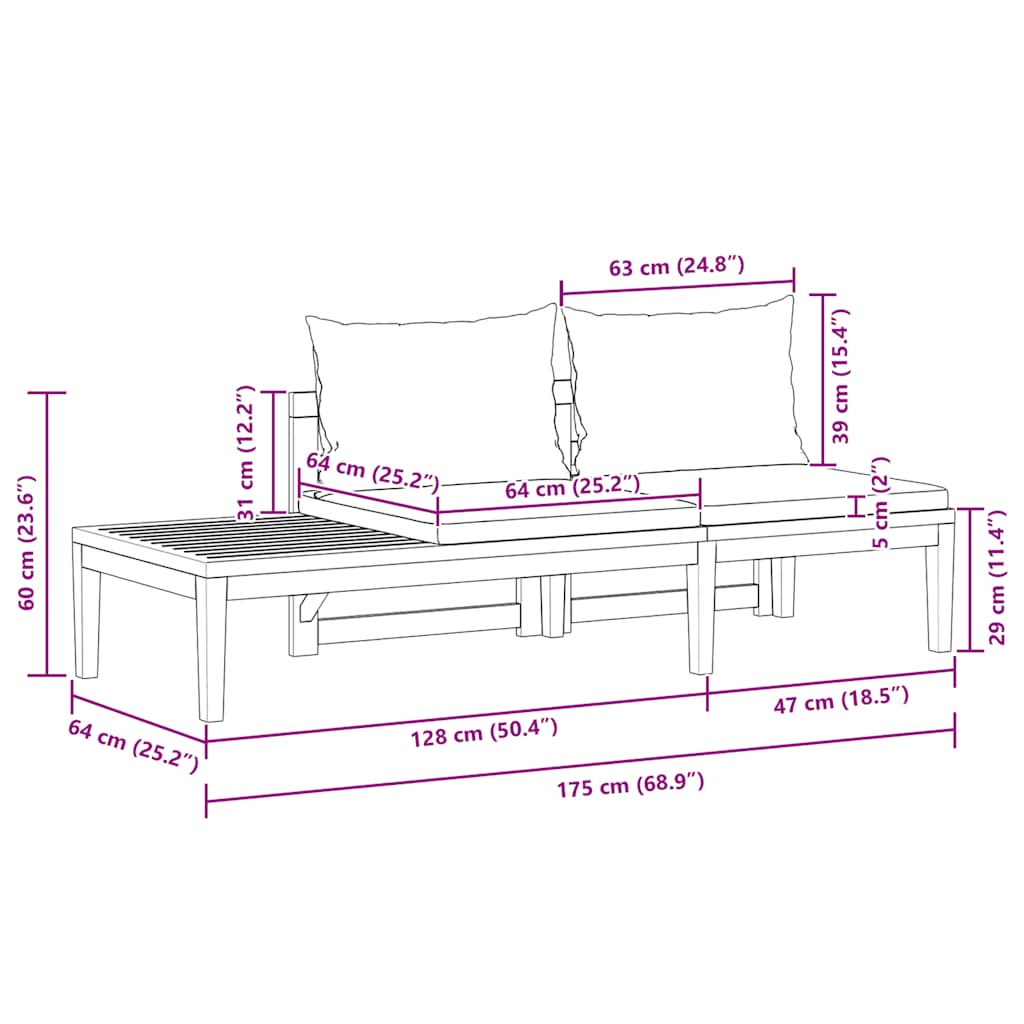 Panca Giardino Tavolo e Cuscini Grigio Scuro Massello d'Acacia