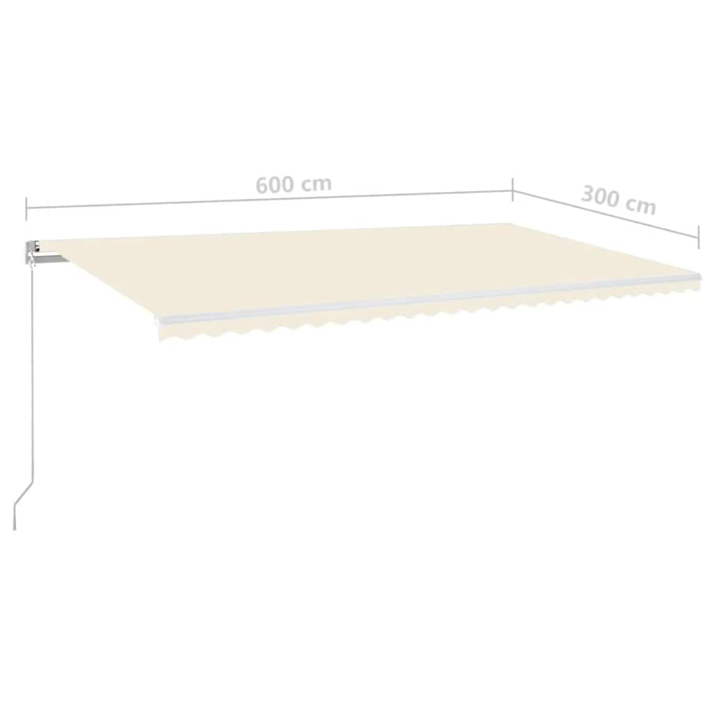 Tenda da Sole Retrattile Manuale con LED 600x300 cm Crema | homemem39