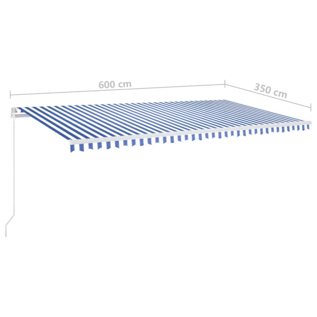 Tenda da Sole Retrattile Manuale con LED 600x350 cm Blu Bianco | homemem39