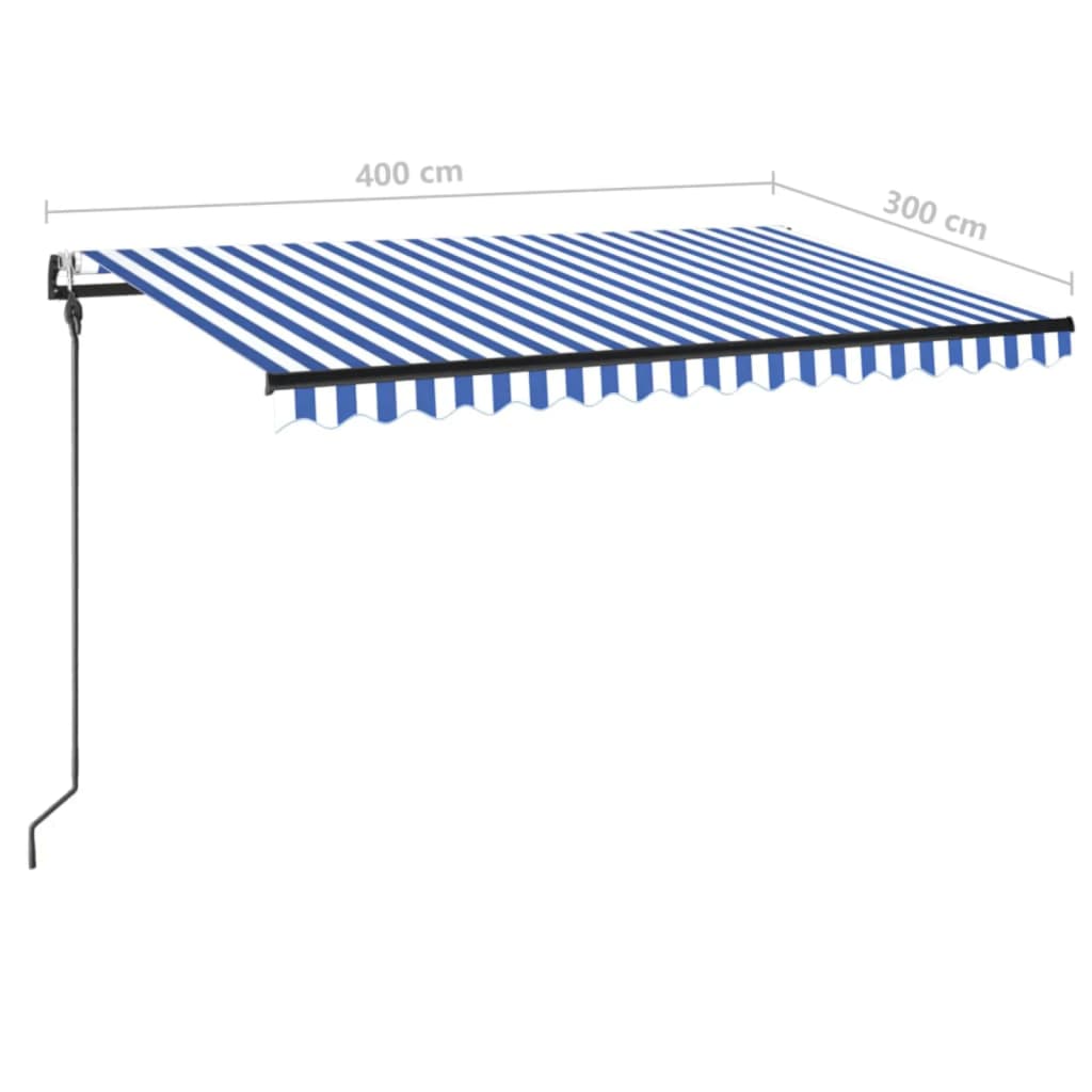 Tenda Automatica con Sensore Vento e LED 400x300 cm Blu Bianca