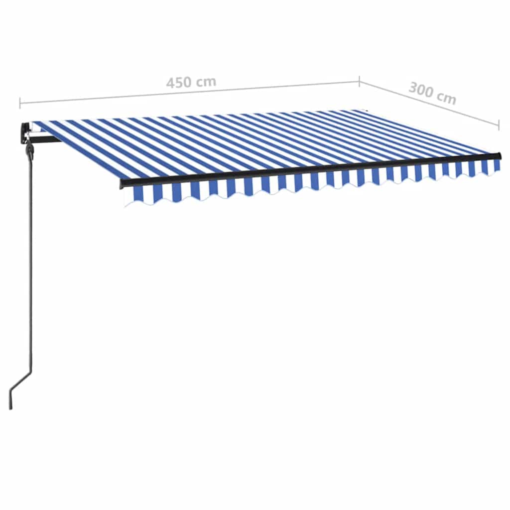 Tenda da Sole Retrattile Manuale con LED 450x300cm Blu e Bianca