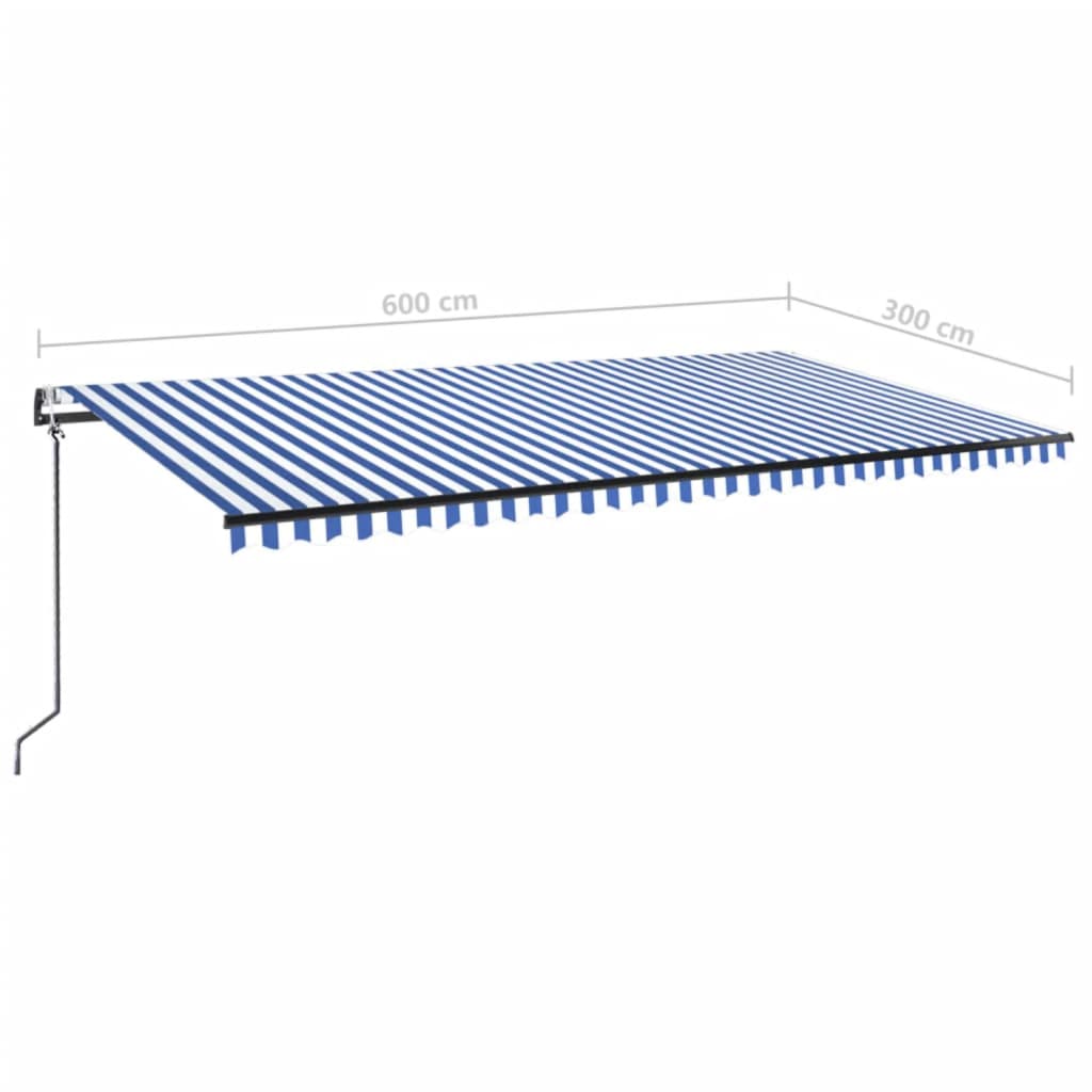Tenda Automatica con Sensore Vento e LED 600x300 cm Blu Bianca