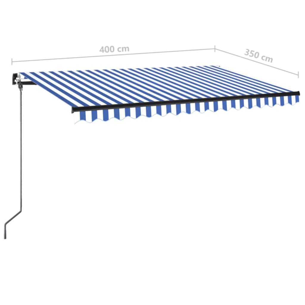 Tenda da Sole Retrattile Manuale con LED 400x350 cm Blu Bianco | homemem39