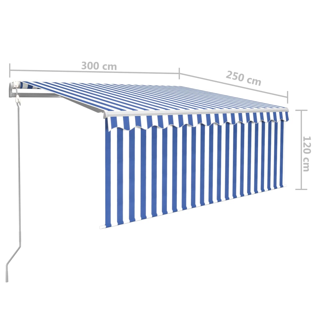 Tenda Sole Retrattile Automatica con Parasole 3x2,5m Blu Bianco | homemem39