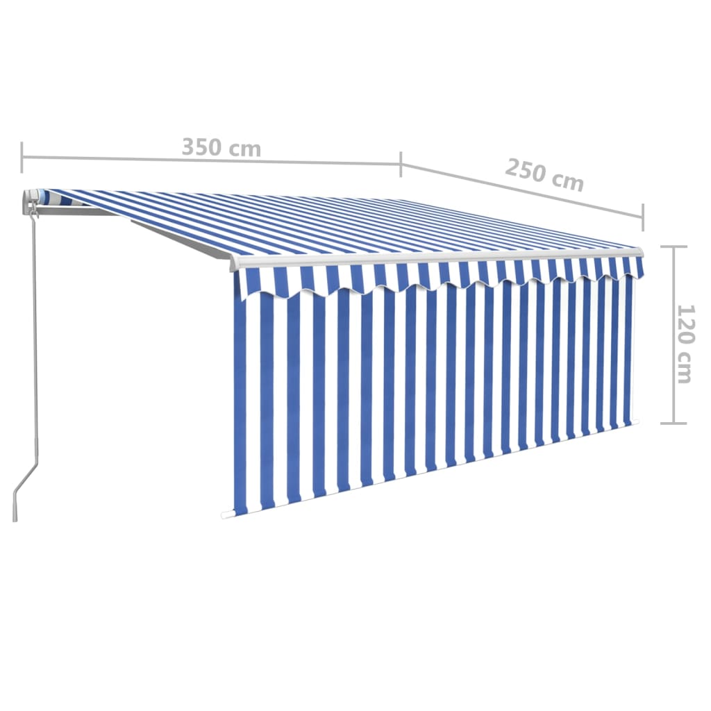 Tenda Sole Retrattile Manuale con LED 3,5x2,5 m Blu e Bianco | homemem39