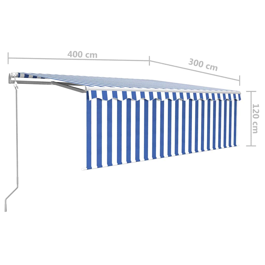 Tenda Sole Retrattile Automatica con Parasole 4x3m Blu Bianco | homemem39