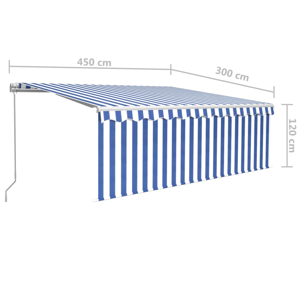 Tenda Sole Retrattile Manuale con LED 4,5x3m Blu e Bianco | homemem39