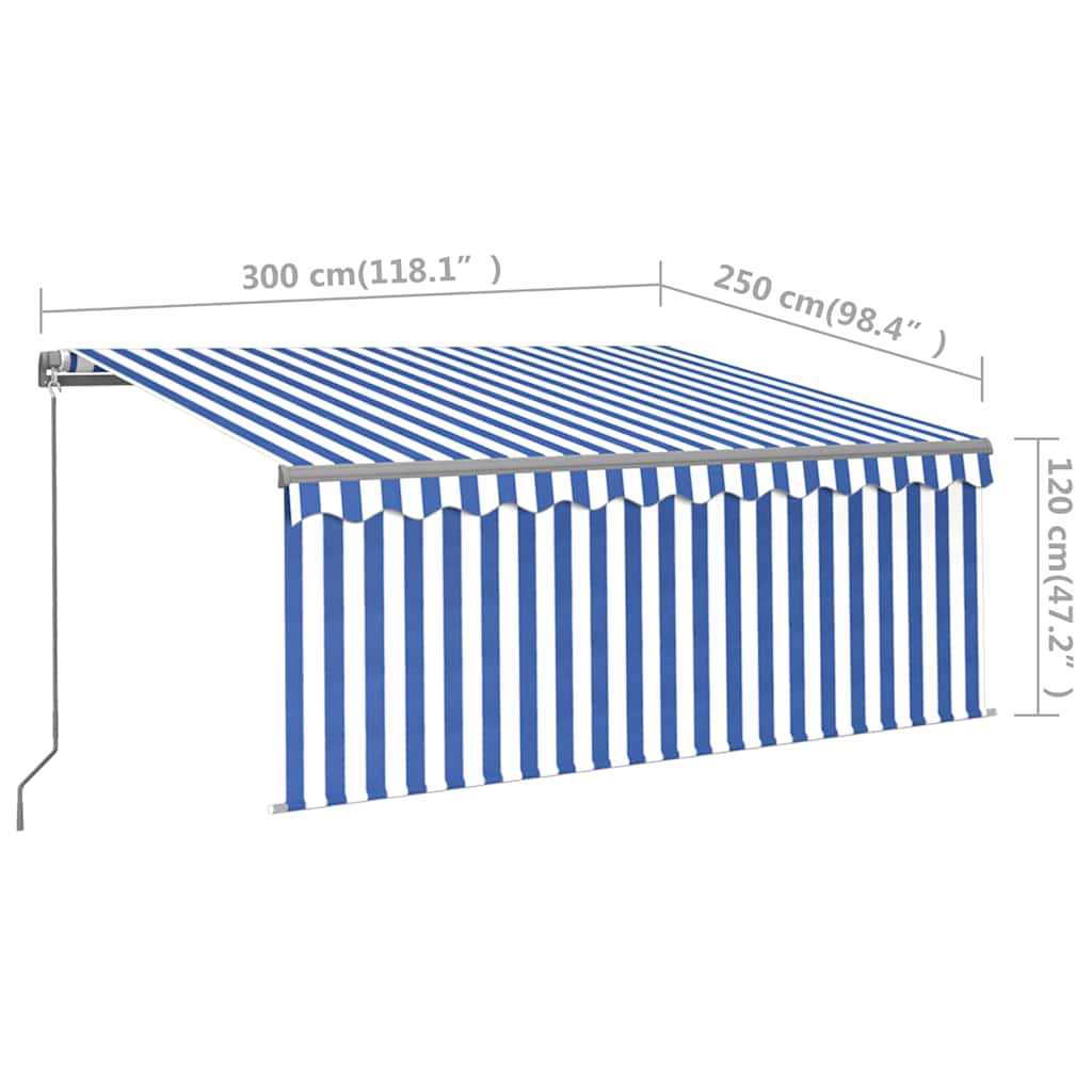Tenda Sole Retrattile Manuale con LED 3x2,5m Blu e Bianco - homemem39