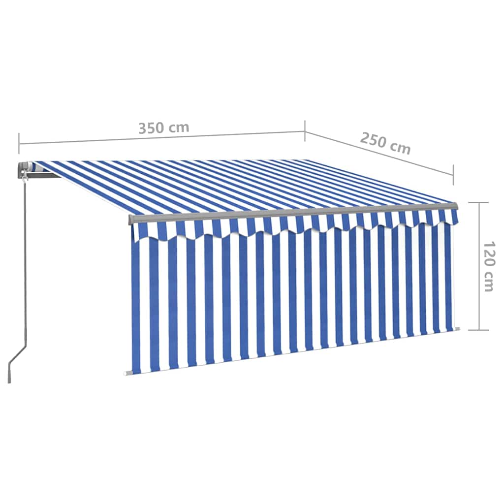 Tenda Sole Retrattile Manuale con LED 3,5x2,5 m Blu e Bianco | homemem39