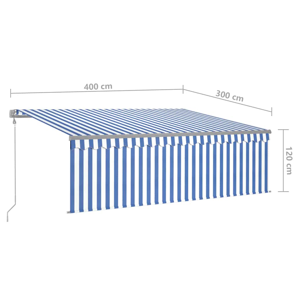 Tenda Automatica Parasole Sensore Vento LED 4x3m Blu Bianca | homemem39