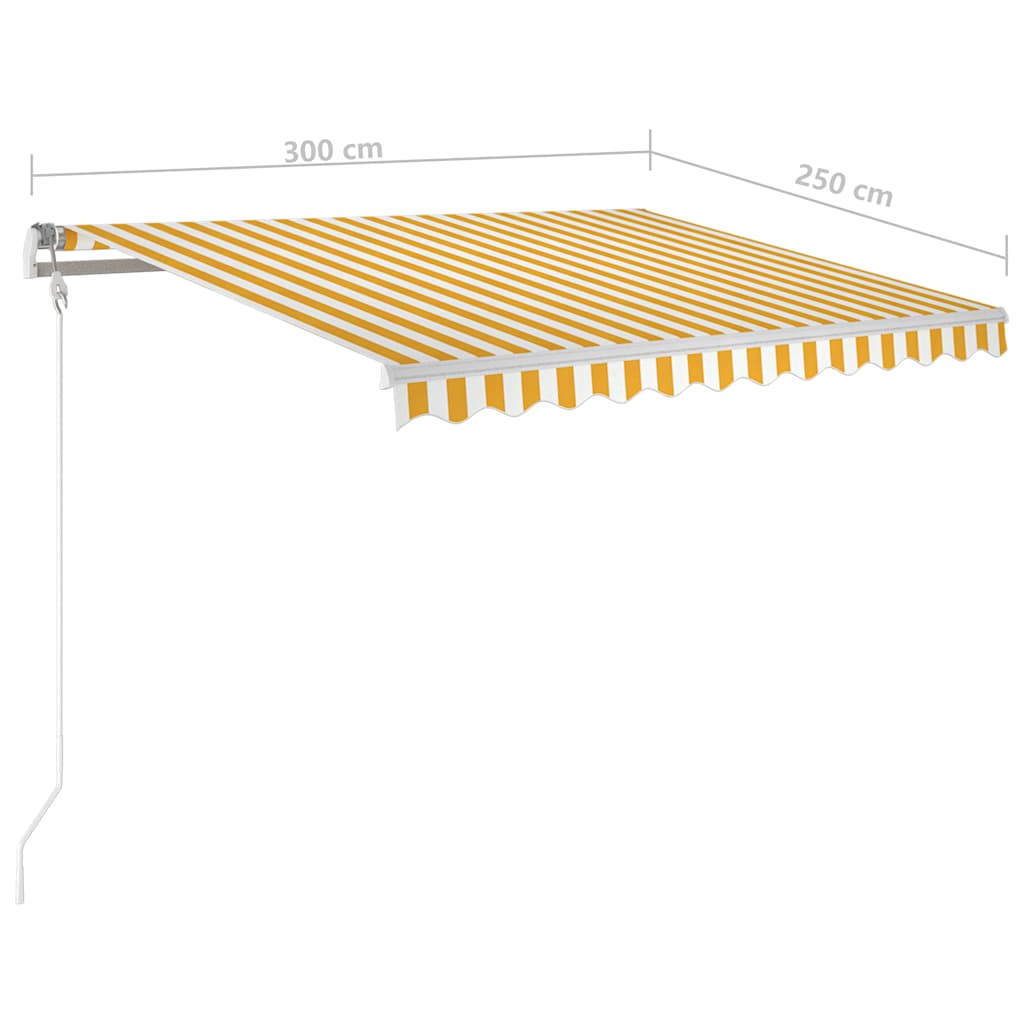 Tenda da Sole Retrattile Manuale e Pali 3x2,5 m Gialla e Bianca | homemem39