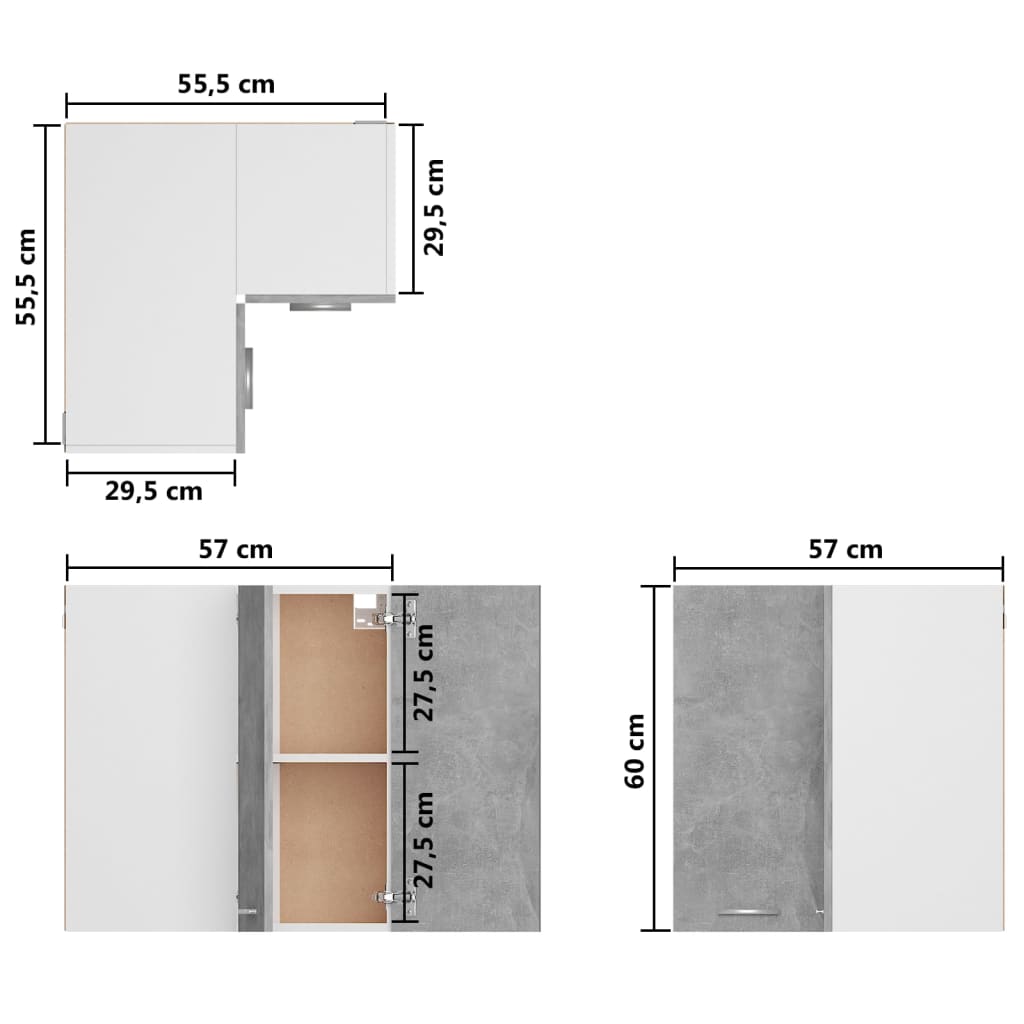 Pensile Angolare “Lyon” Grigio Cemento 57x57x60cm | homemem39