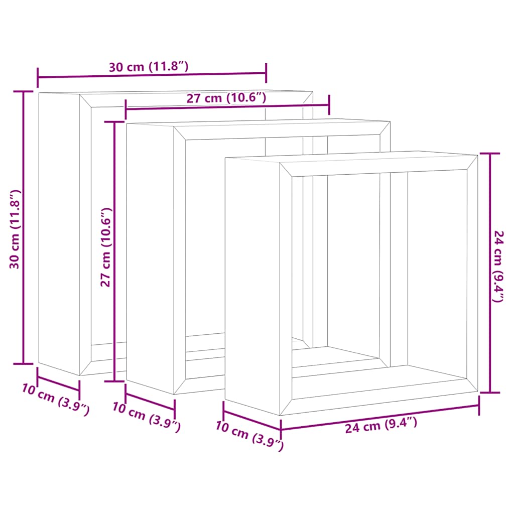 Mensole a Cubo da Parete 3 pz Bianco Rovere Sonoma