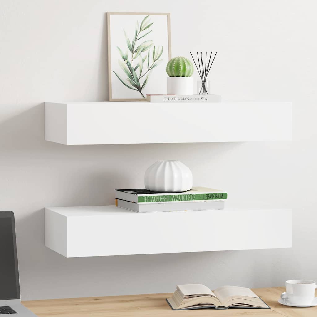 Scaffali con Cassetti da Parete 2 pz Bianchi MDF