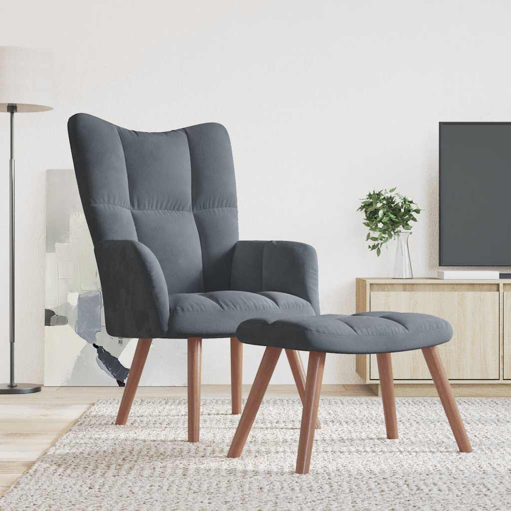 Poltrona Relax con Poggiapiedi Grigio Scuro in Velluto - homemem39