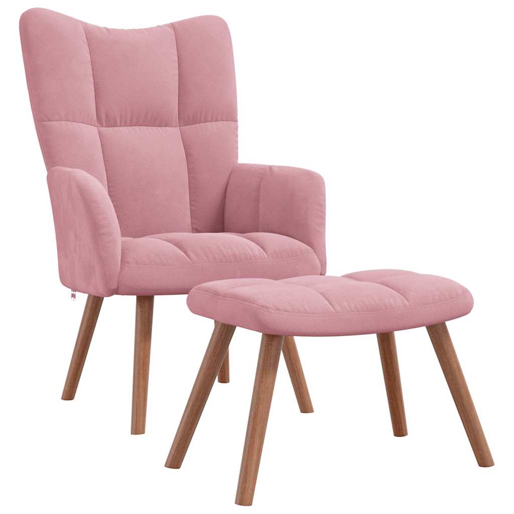 Poltrona Relax con Poggiapiedi Rosa in Velluto - homemem39