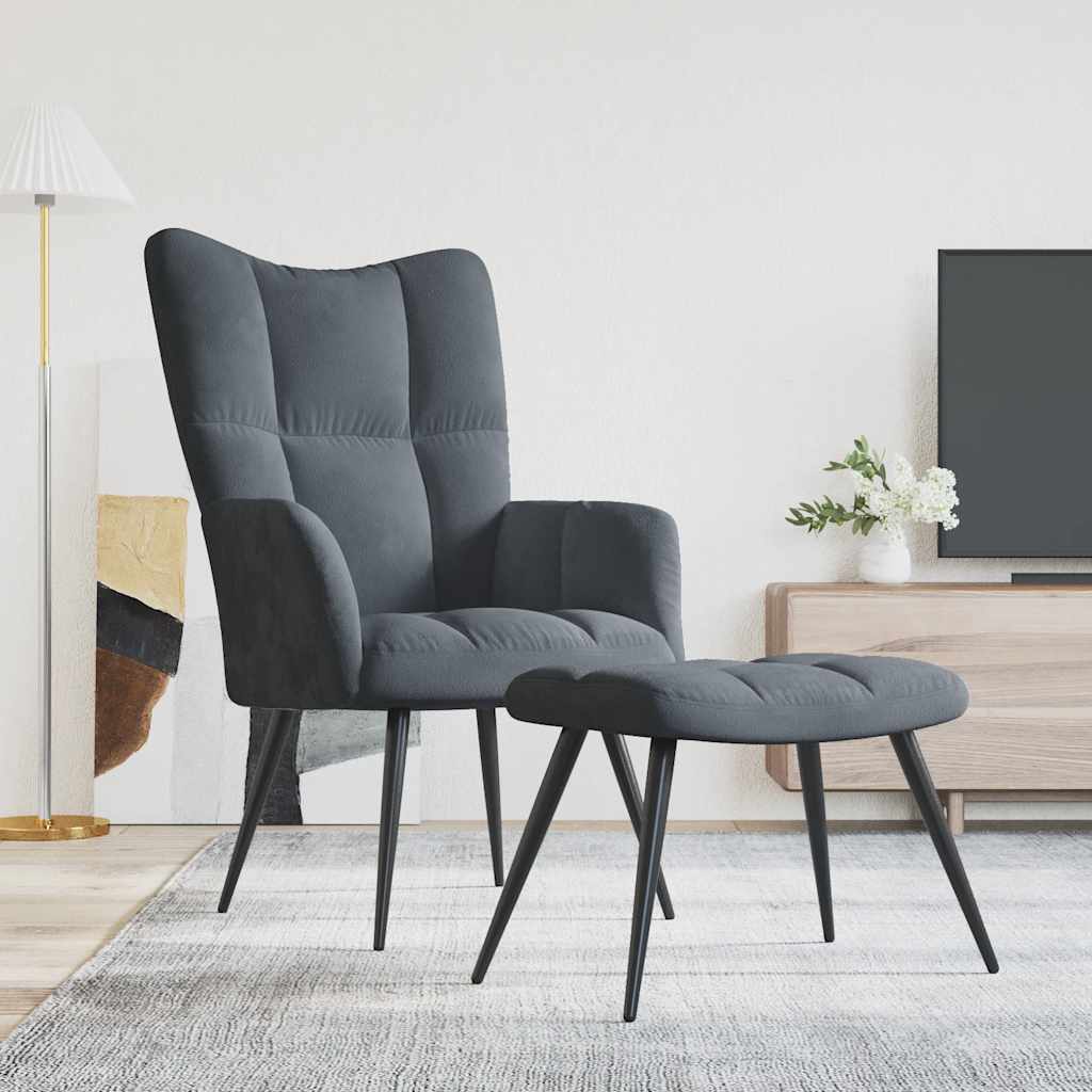 Poltrona Relax con Poggiapiedi Grigio Scuro in Velluto - homemem39