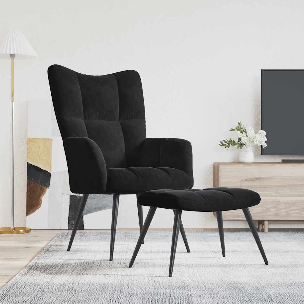 Relax Armchair with Black Velvet Footstool