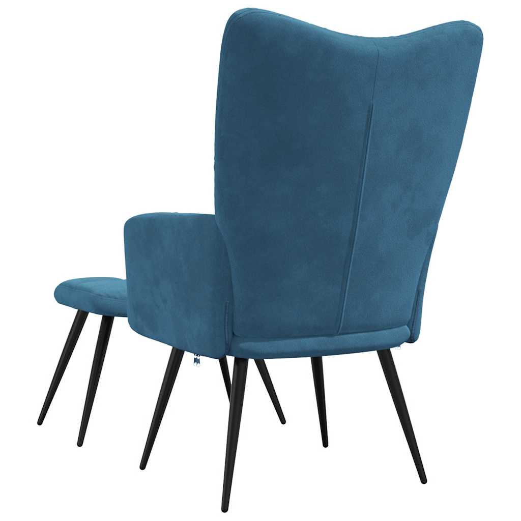 Poltrona Relax con Poggiapiedi Blu in Velluto - homemem39
