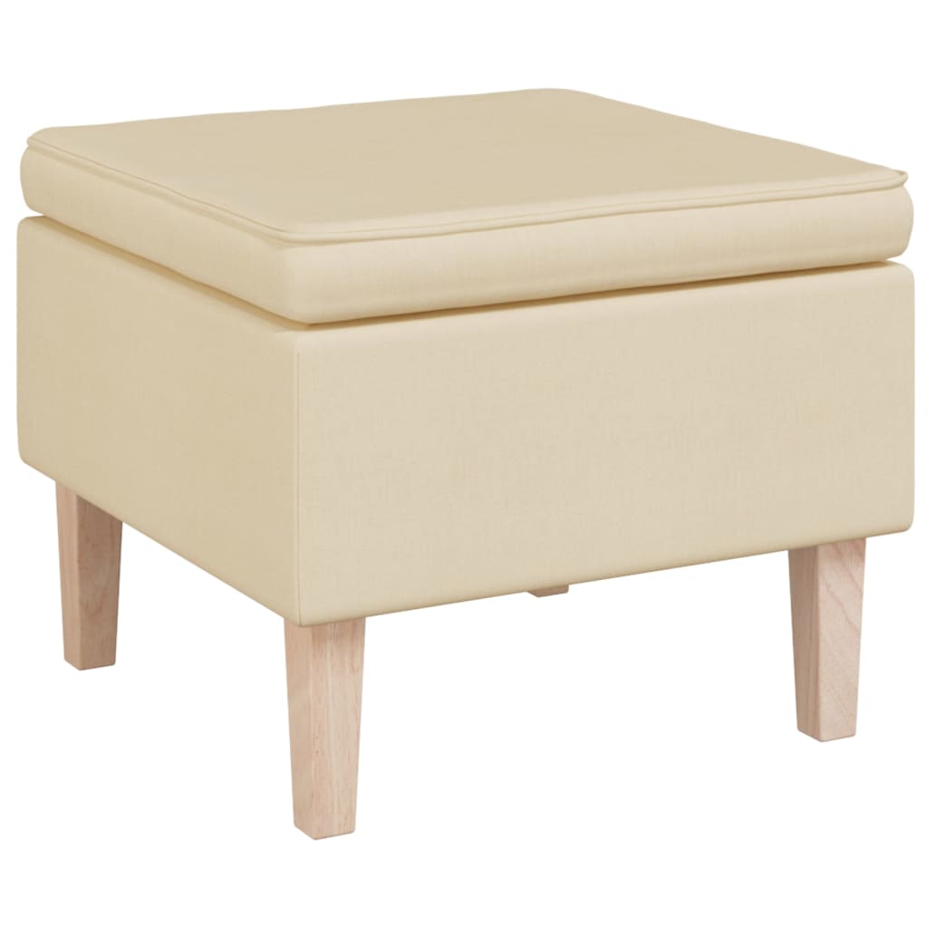 Poggiapiedi con Gambe in Legno Crema in Tessuto - homemem39