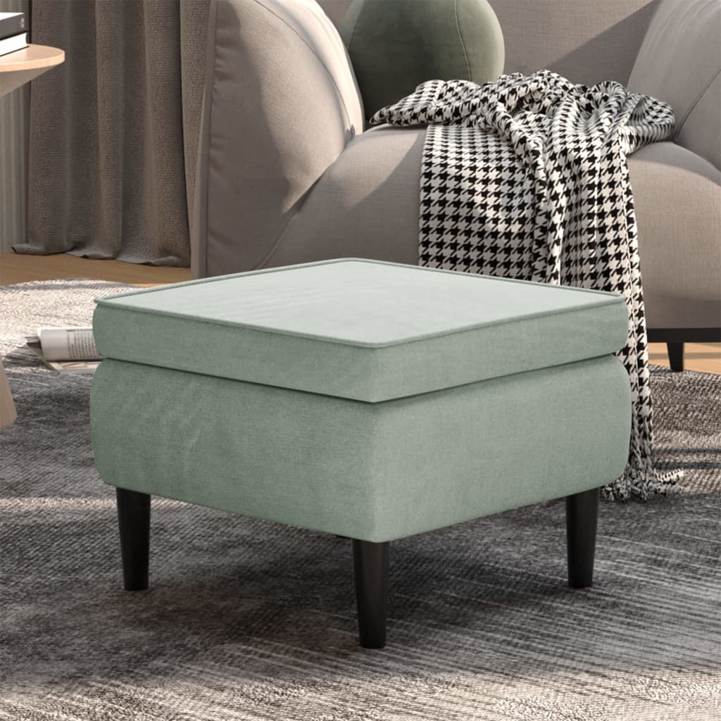 Poggiapiedi con Gambe in Legno Grigio Chiaro in Velluto - homemem39