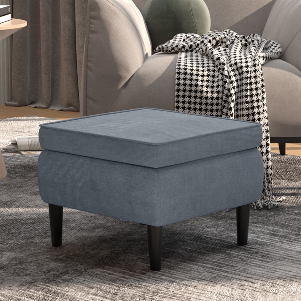 Poggiapiedi con Gambe in Legno Grigio Scuro in Velluto - homemem39