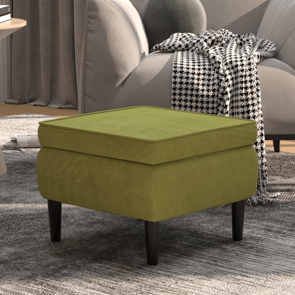 Poggiapiedi con Gambe in Legno Verde Chiaro in Velluto - homemem39