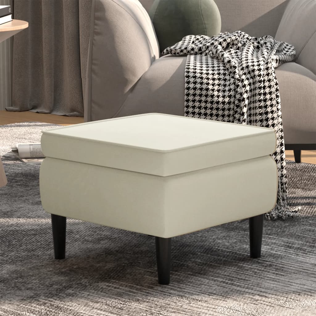 Poggiapiedi con Gambe in Legno Crema in Velluto - homemem39