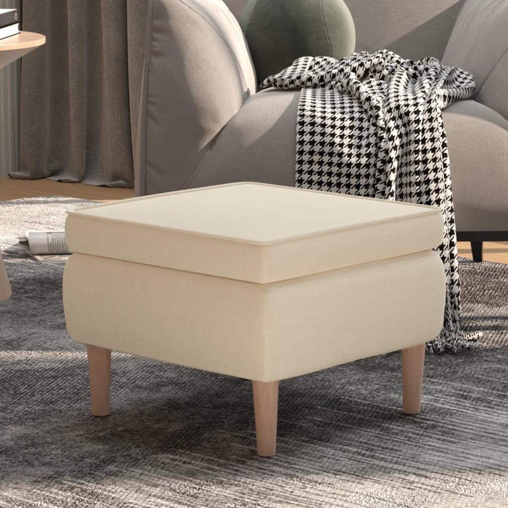 Poggiapiedi con Gambe in Legno Crema in Tessuto - homemem39