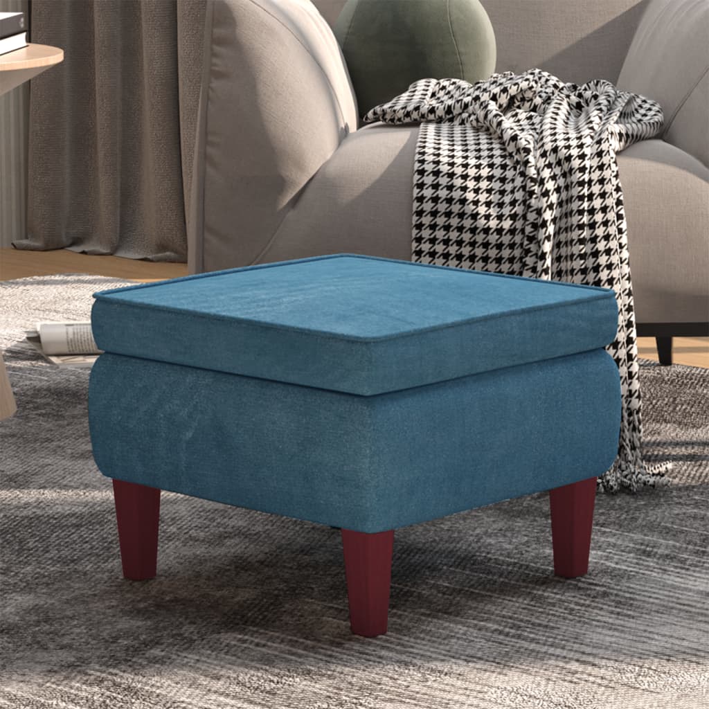 Poggiapiedi con Gambe in Legno Blu in Velluto - homemem39