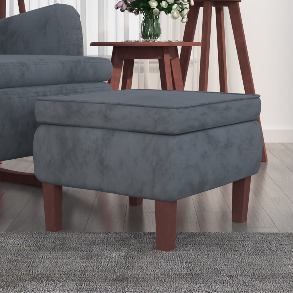 Poggiapiedi con Gambe in Legno Grigio Scuro in Velluto - homemem39