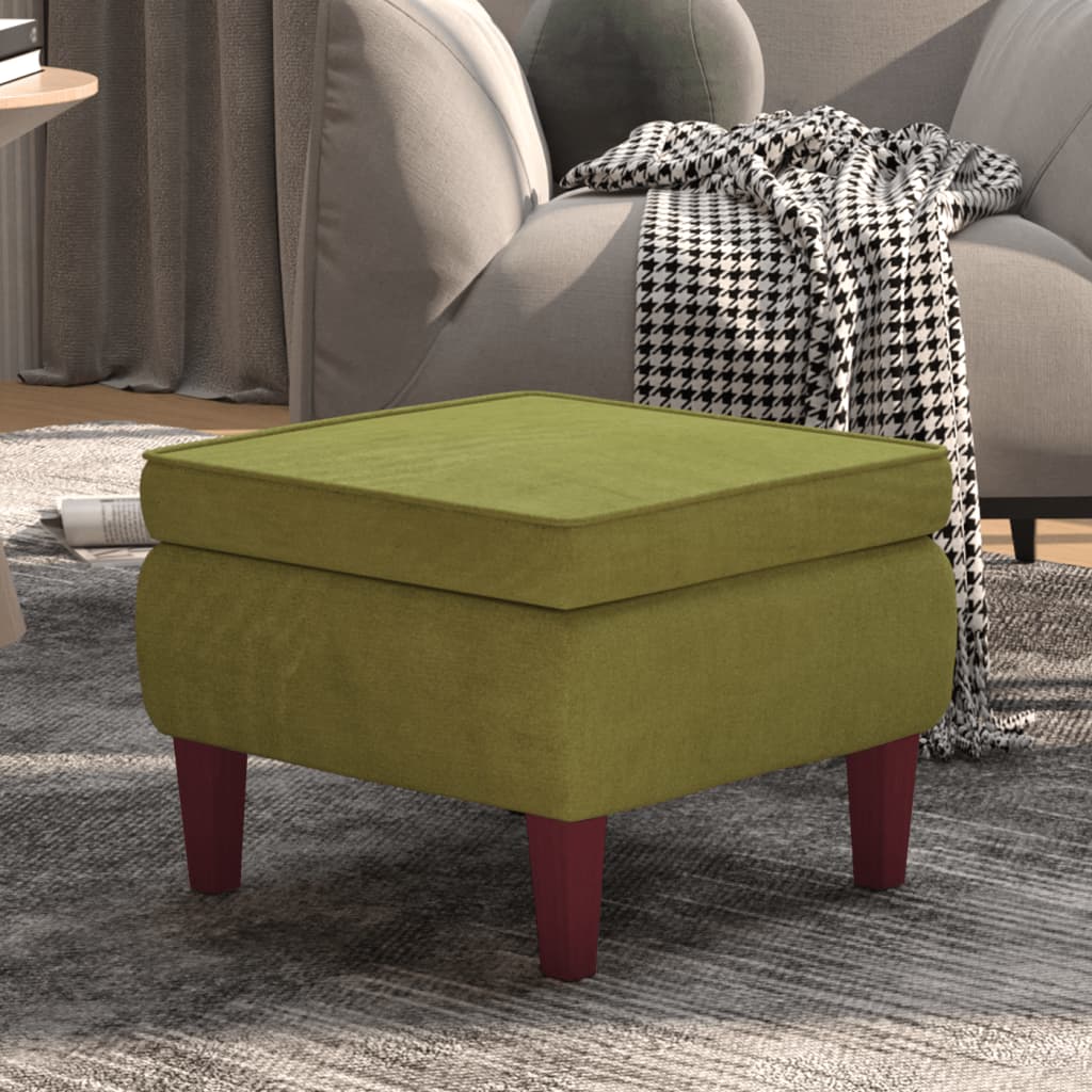 Poggiapiedi con Gambe in Legno Verde Chiaro in Velluto - homemem39