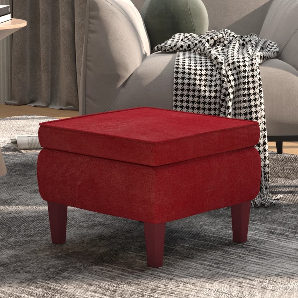 Poggiapiedi con Gambe in Legno Rosso Vino in Velluto - homemem39