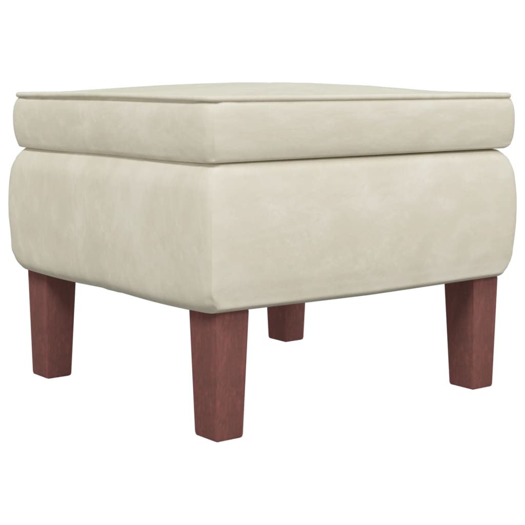 Poggiapiedi con Gambe in Legno Crema in Velluto - homemem39