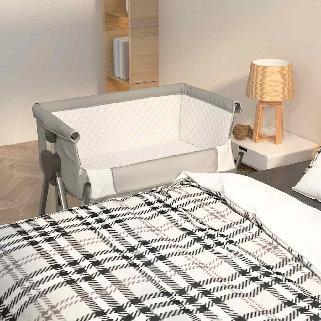 Lettino per Bambini con Materasso Grigio Chiaro Tessuto di Lino - homemem39