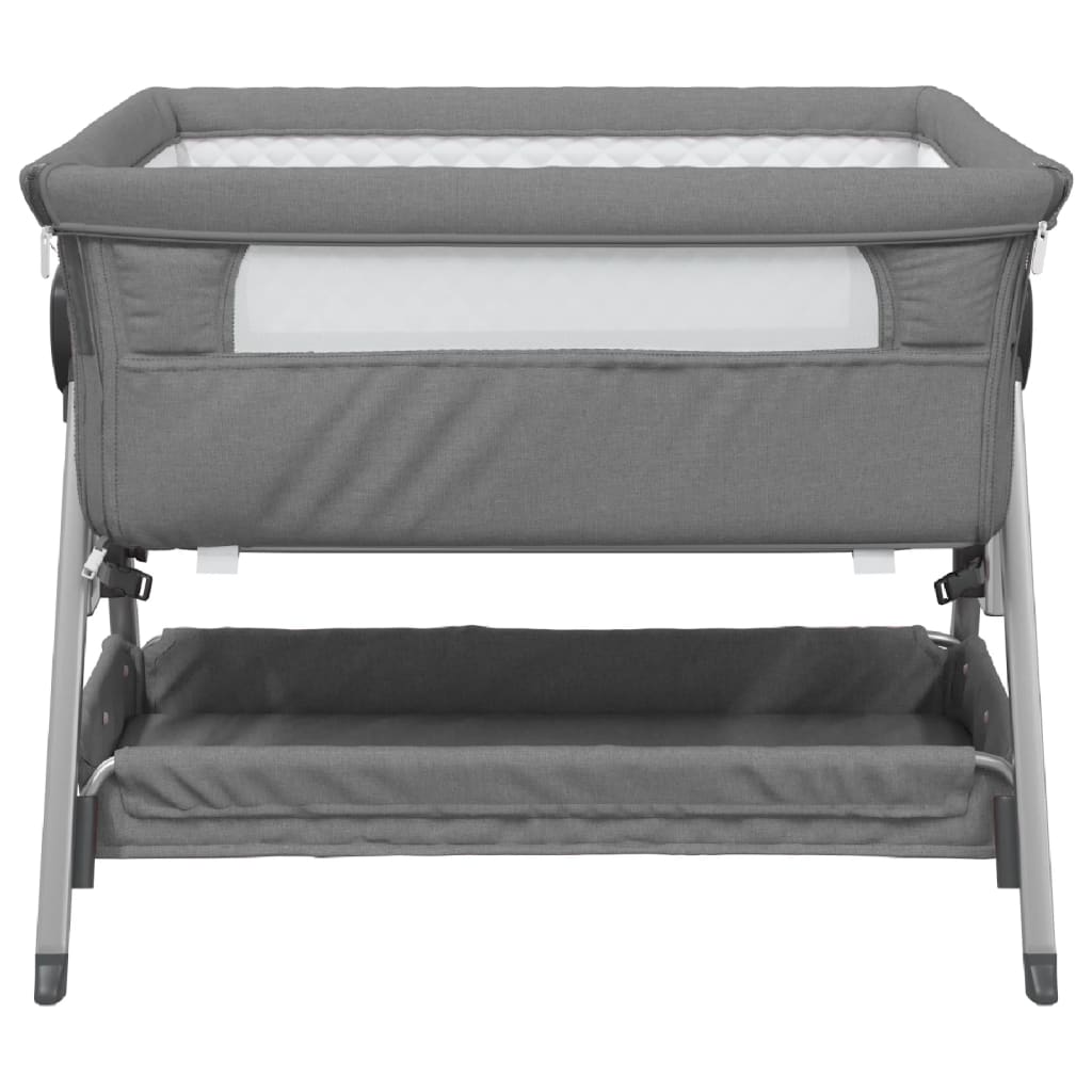 Lettino per Bambini con Materasso Grigio Scuro Tessuto di Lino - homemem39