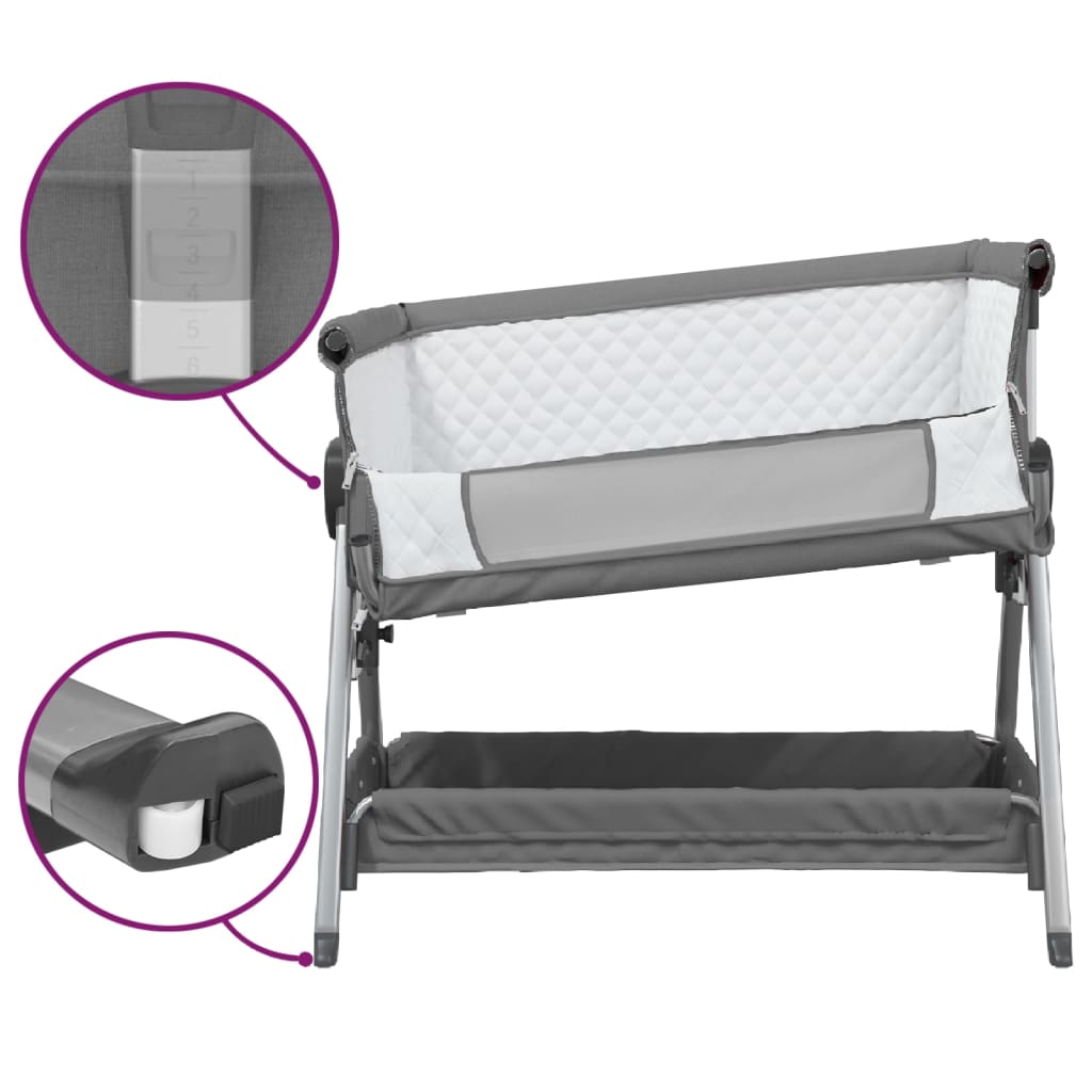 Lettino per Bambini con Materasso Grigio Scuro Tessuto di Lino - homemem39