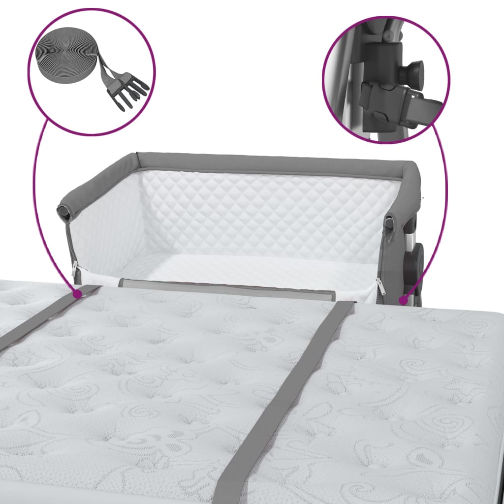 Lettino per Bambini con Materasso Grigio Scuro Tessuto di Lino - homemem39