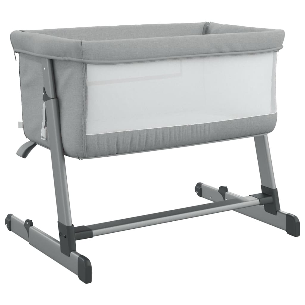 Lettino per Bambini con Materasso Grigio Chiaro Tessuto di Lino - homemem39