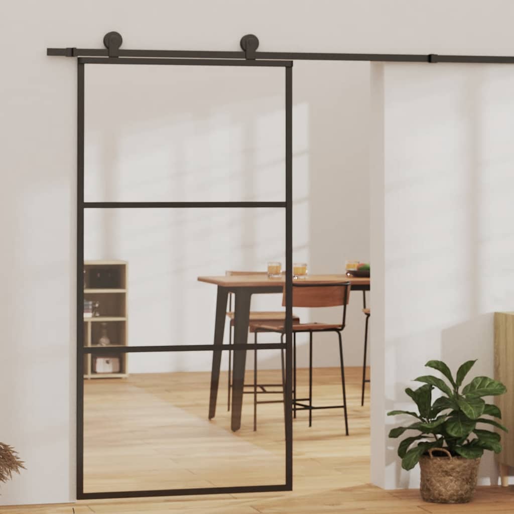 Porta Scorrevole in Vetro ESG e Alluminio 102x205 cm Nera - homemem39