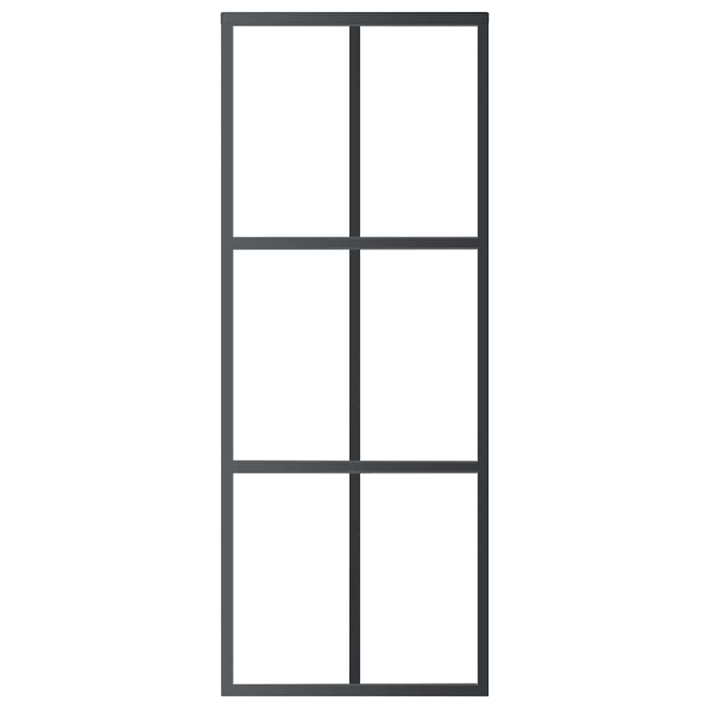 Porta Scorrevole in Vetro ESG e Alluminio 76x205 cm Nera - homemem39