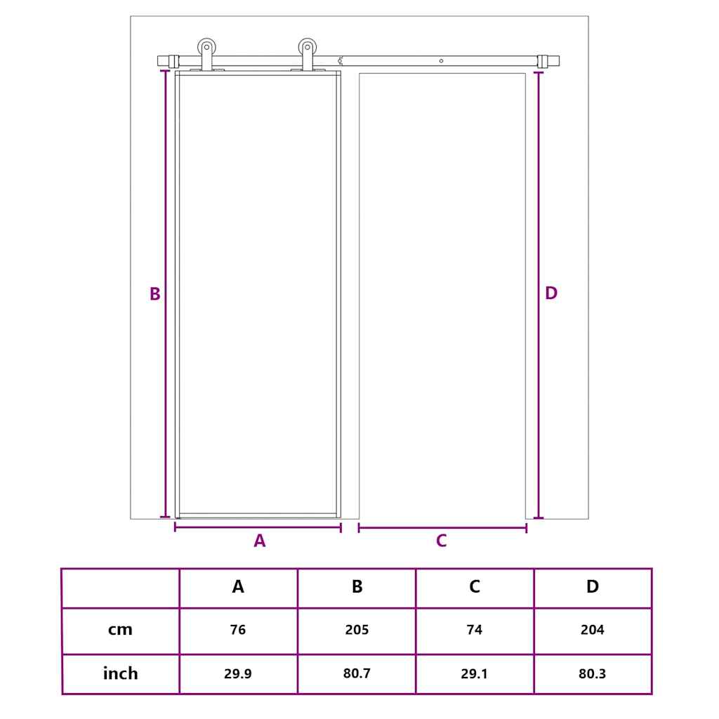 Porta Scorrevole in Vetro ESG e Alluminio 76x205 cm Nera - homemem39