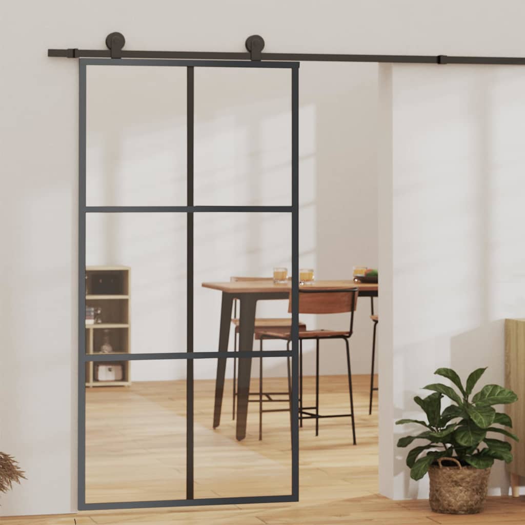 Porta Scorrevole in Vetro ESG e Alluminio 102x205 cm Nera - homemem39