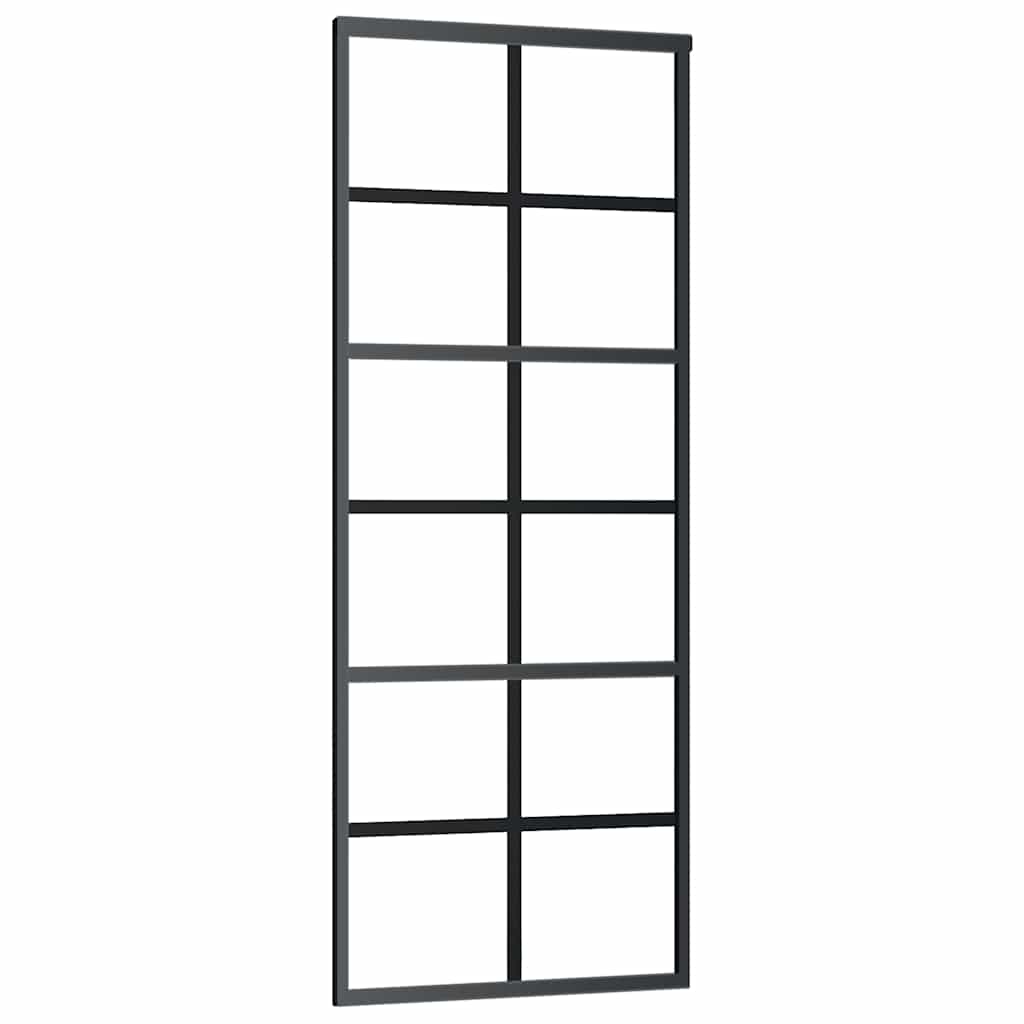 Porta Scorrevole in Vetro ESG e Alluminio 76x205 cm Nera - homemem39