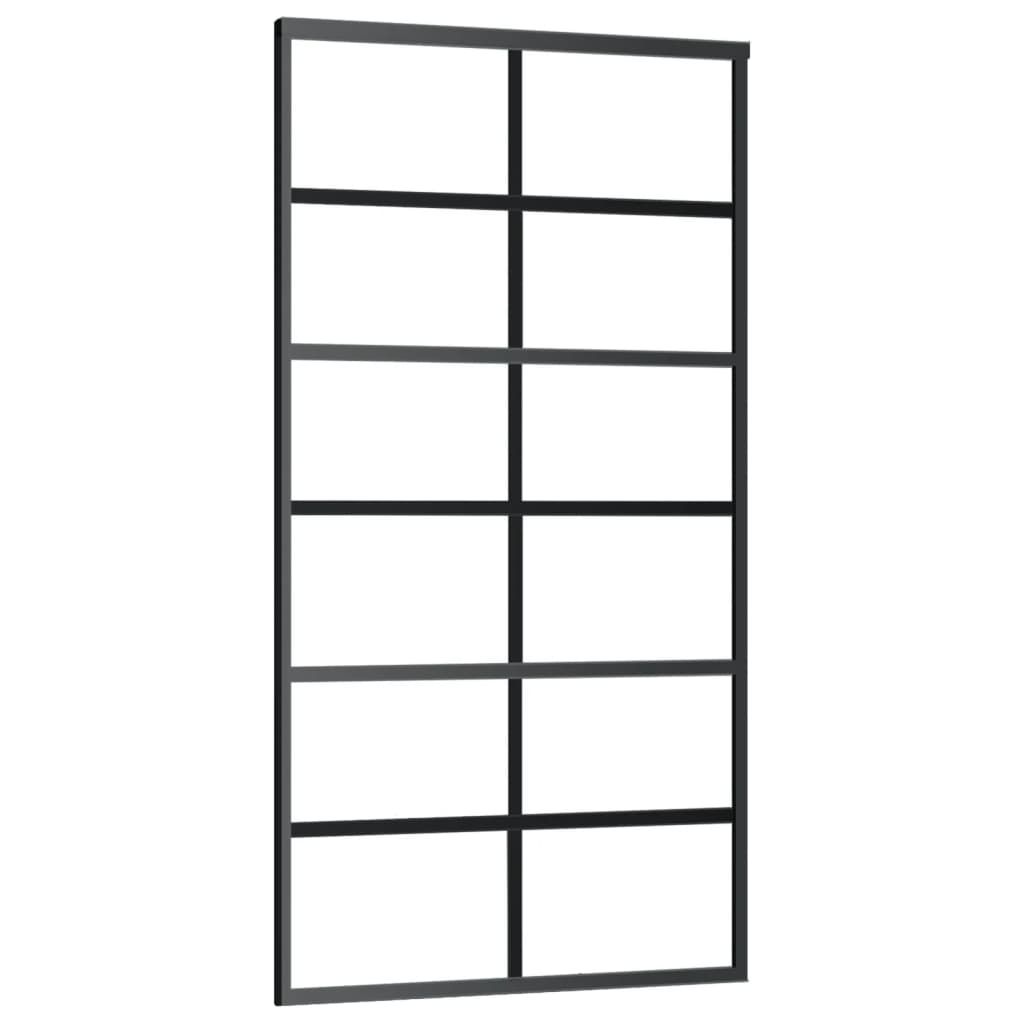Porta Scorrevole in Vetro ESG e Alluminio 102x205 cm Nera - homemem39