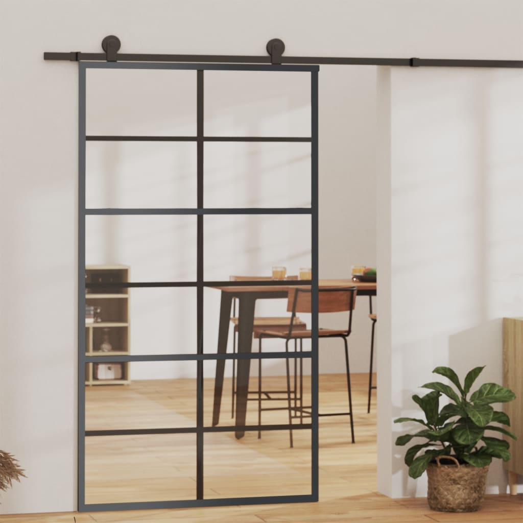 Porta Scorrevole in Vetro ESG e Alluminio 102x205 cm Nera - homemem39