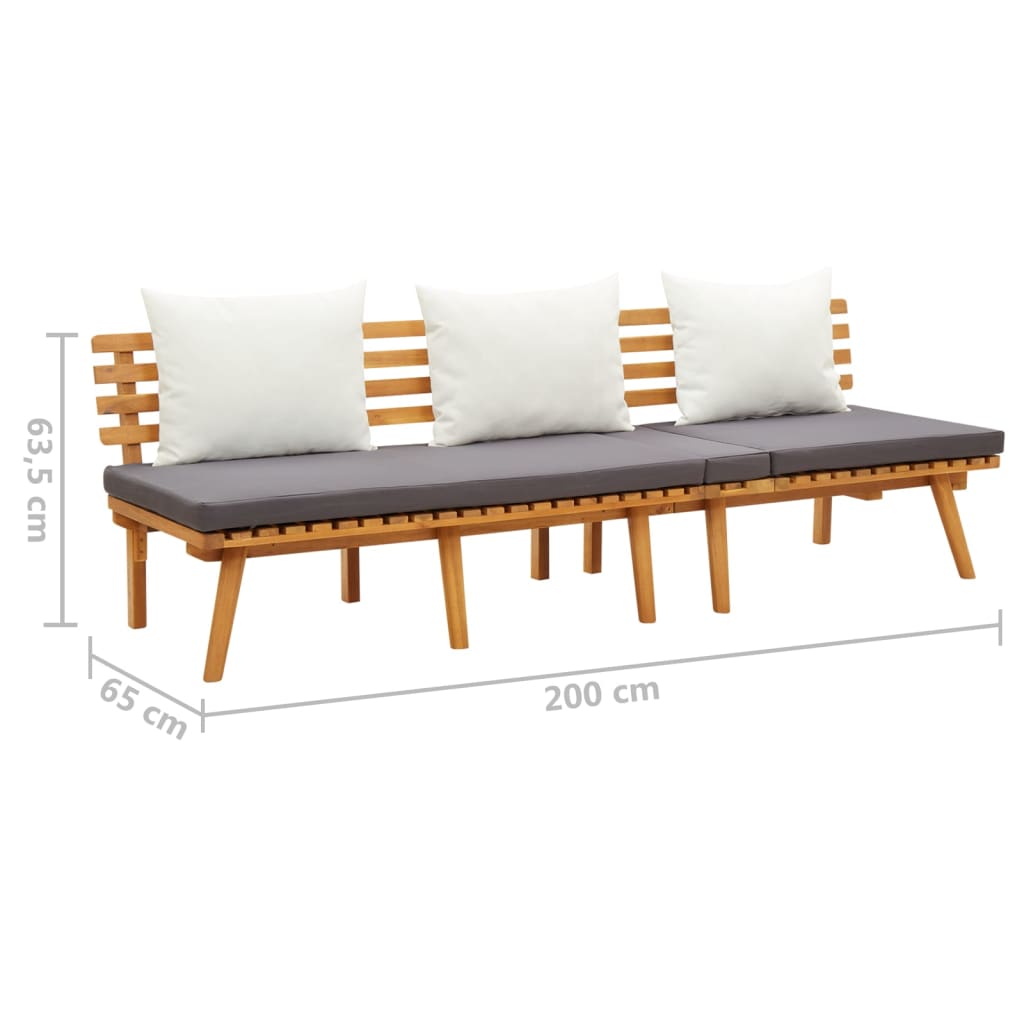 Garden Sofa Bed 200x65 cm in Solid Acacia Wood